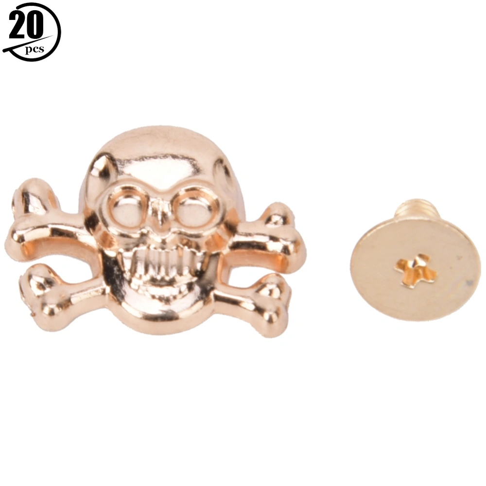 20PCS DIY 15mm Punk Skull with Bone Rivet Gothic Ornaments / Luggage AccessoriesGhost Head with Bone Gold