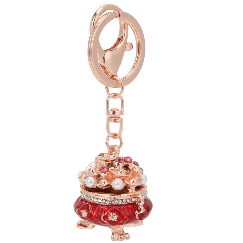 Chinese Style Treasure Bowl Shaped Key Ring Bag Decoration Rhinestone Keychain Gift