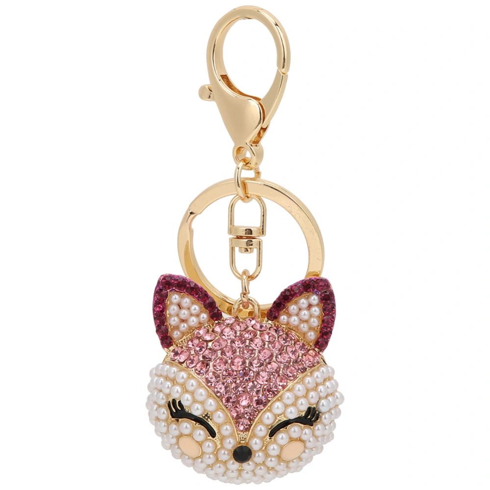 Fox Head Key Ring Pink Rhinestone Decorative Environmental Protective Electroplated Key Chain