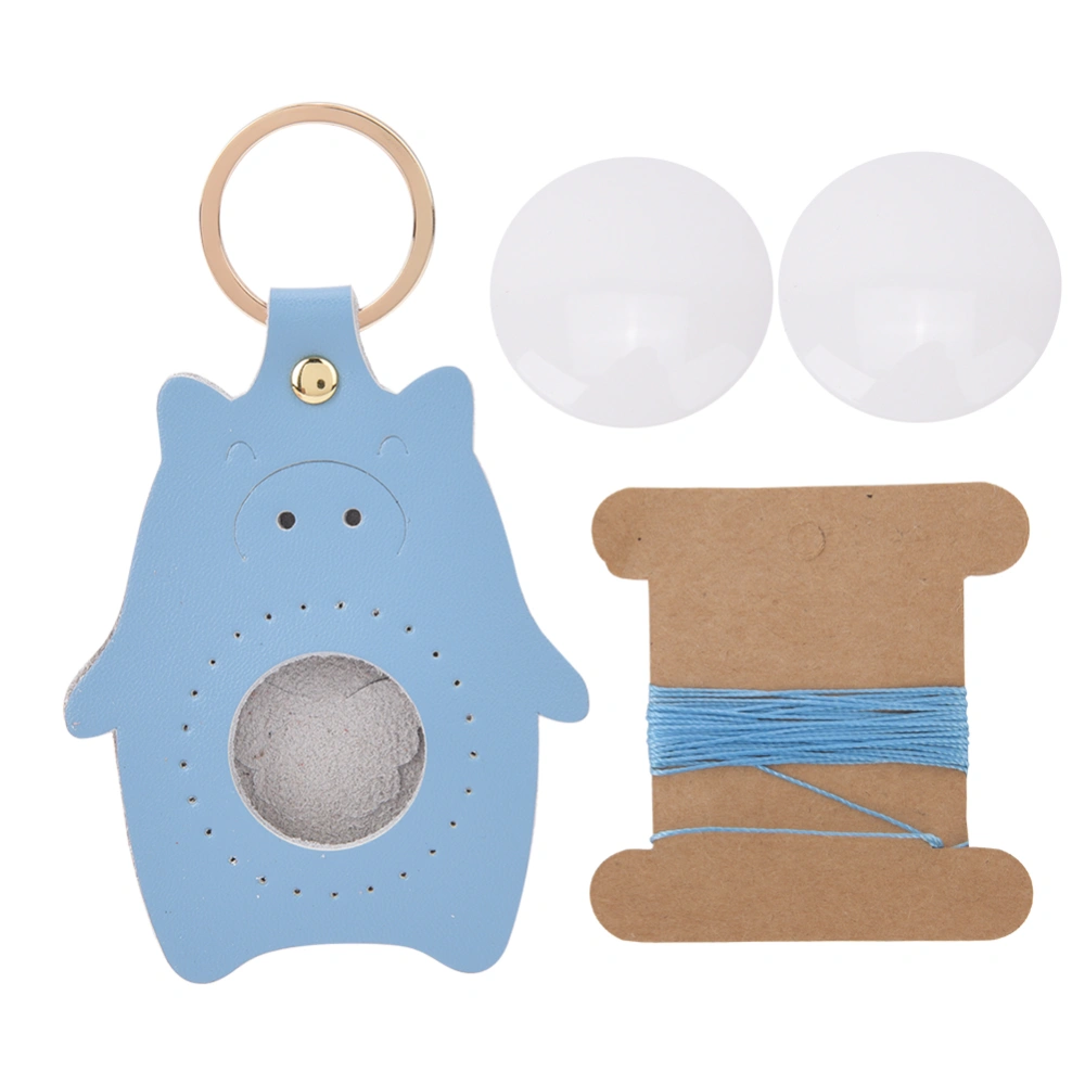 Key Chain Accessories Split Leather Pig Pattern DIY Hand-Made Key Chain Craft GiftCountry Blue