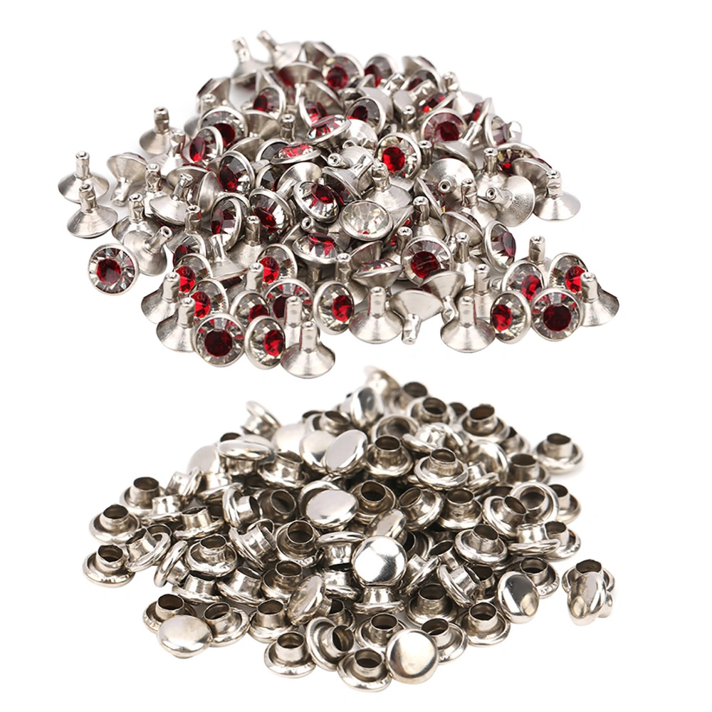 100PCS Crystal Rhinestone Pipe Diamond Rivet for Luggage / Shoes / Hats / Clothing Accessories9mm Red Heart White Diamond