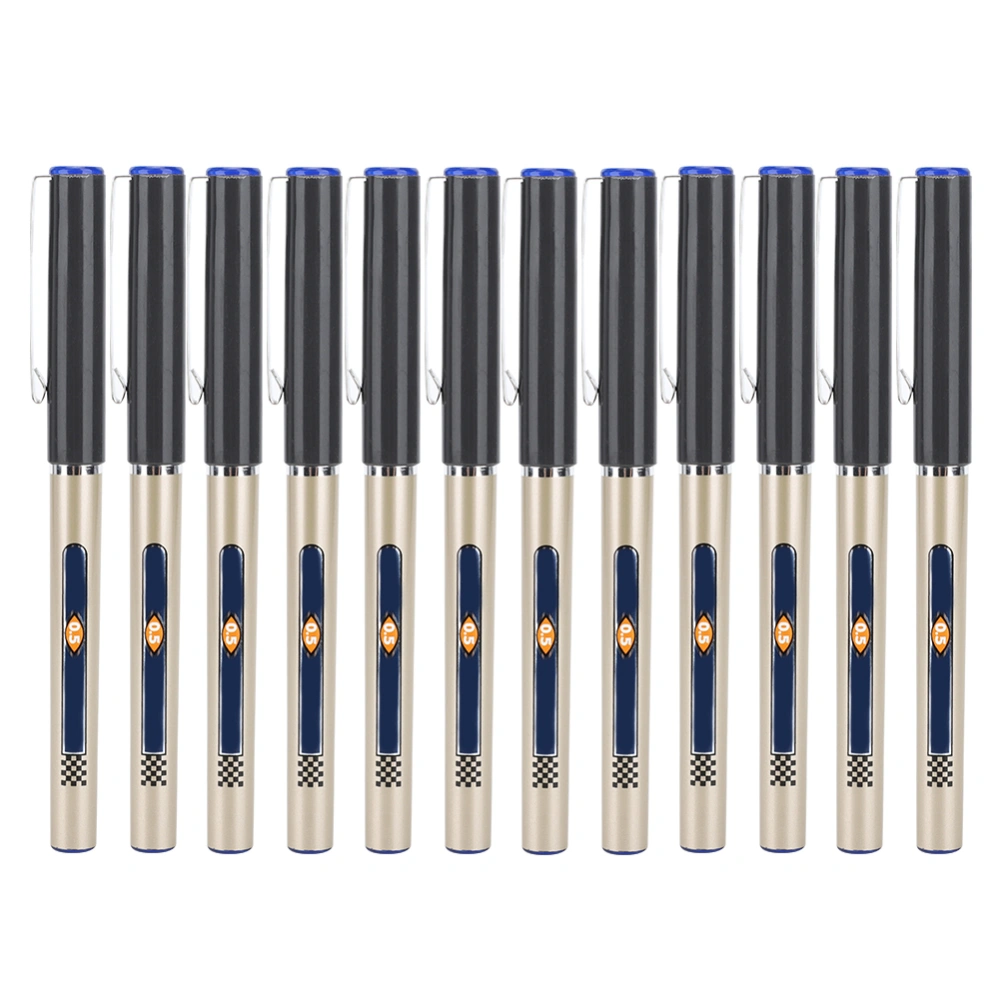 12Pcs Rollerball Pen ABS Plastic Shell Straight Liquid 0.5mm Needle Type Office Stationery(Needle Type Head Blue )