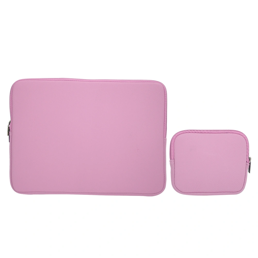 Solid Color Laptop Sleeve Notebook Hand Bag Carry Case Zippered Power Supply BagPink 14 Inch