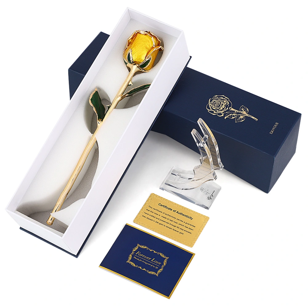 Ejoyous Gold Dipped Rose with Rose Stand, Yellow