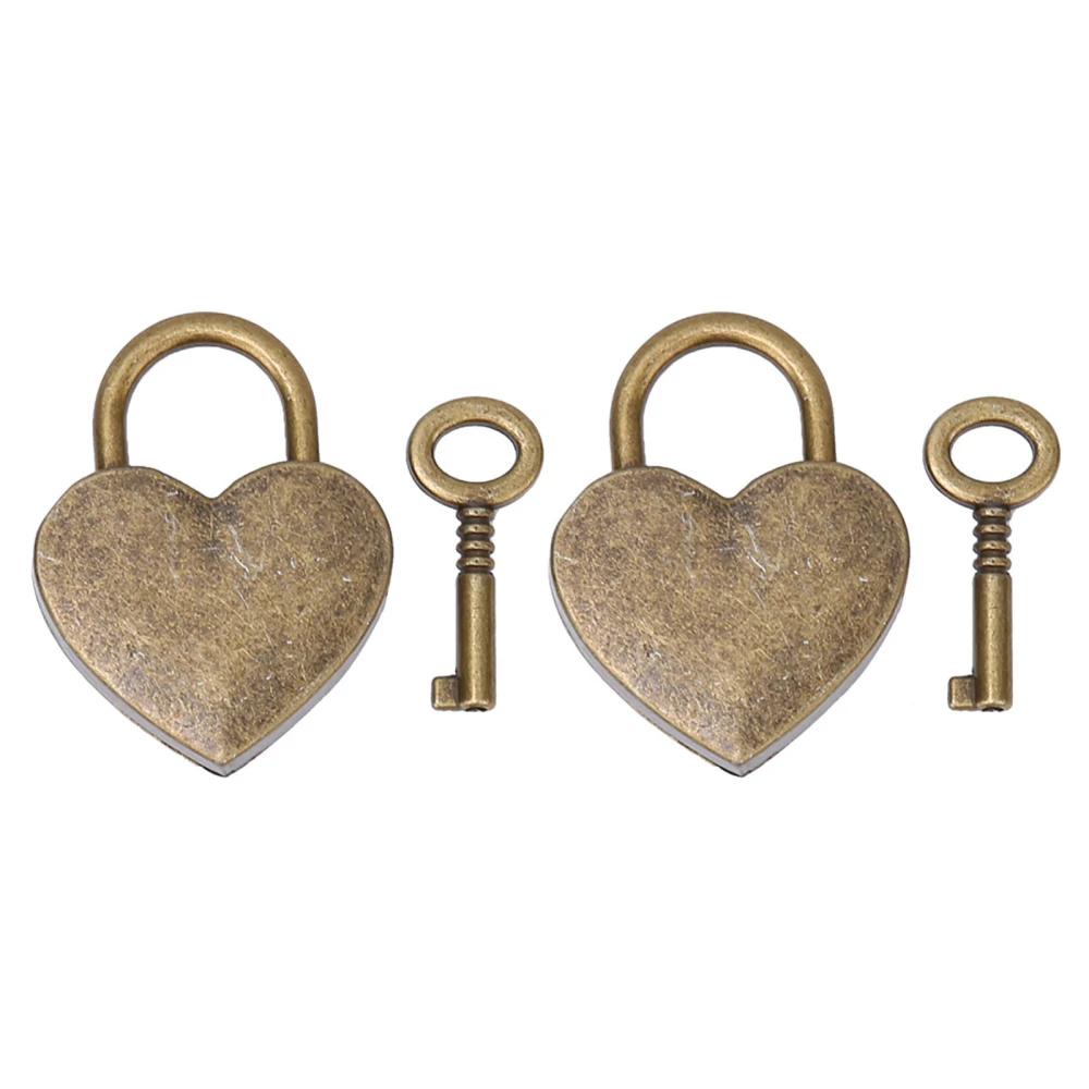 2 Sets Heart Lock Metal Vintage Padlock Household Craft Supplies with Keys 30x39mmBronze