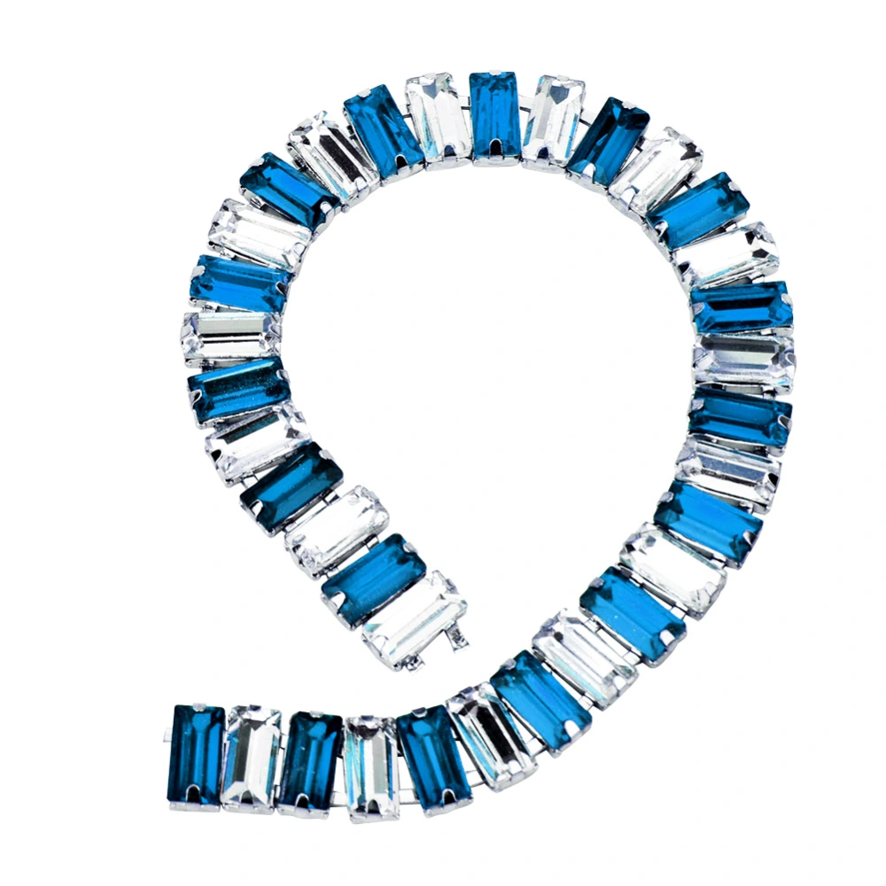 1 Yard (90cm) Rhinestone Chain Crystal Glass Trimming DIY Garment Accessories Decoration(Peacock Blue White )