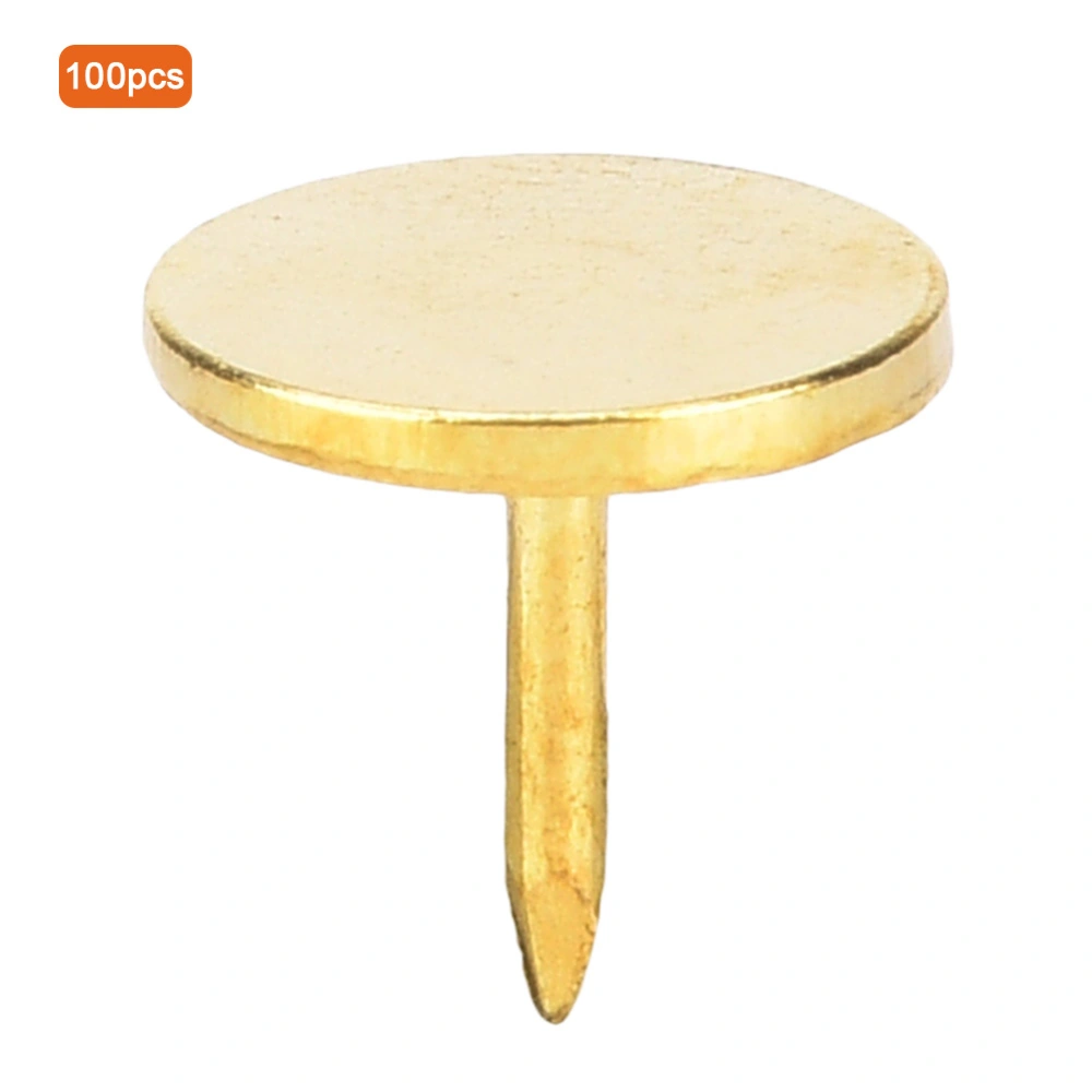 100Pcs Flat Head Upholstery Nail Round Antique Furniture Decorative Drawing PinYellow 11 x 11mm