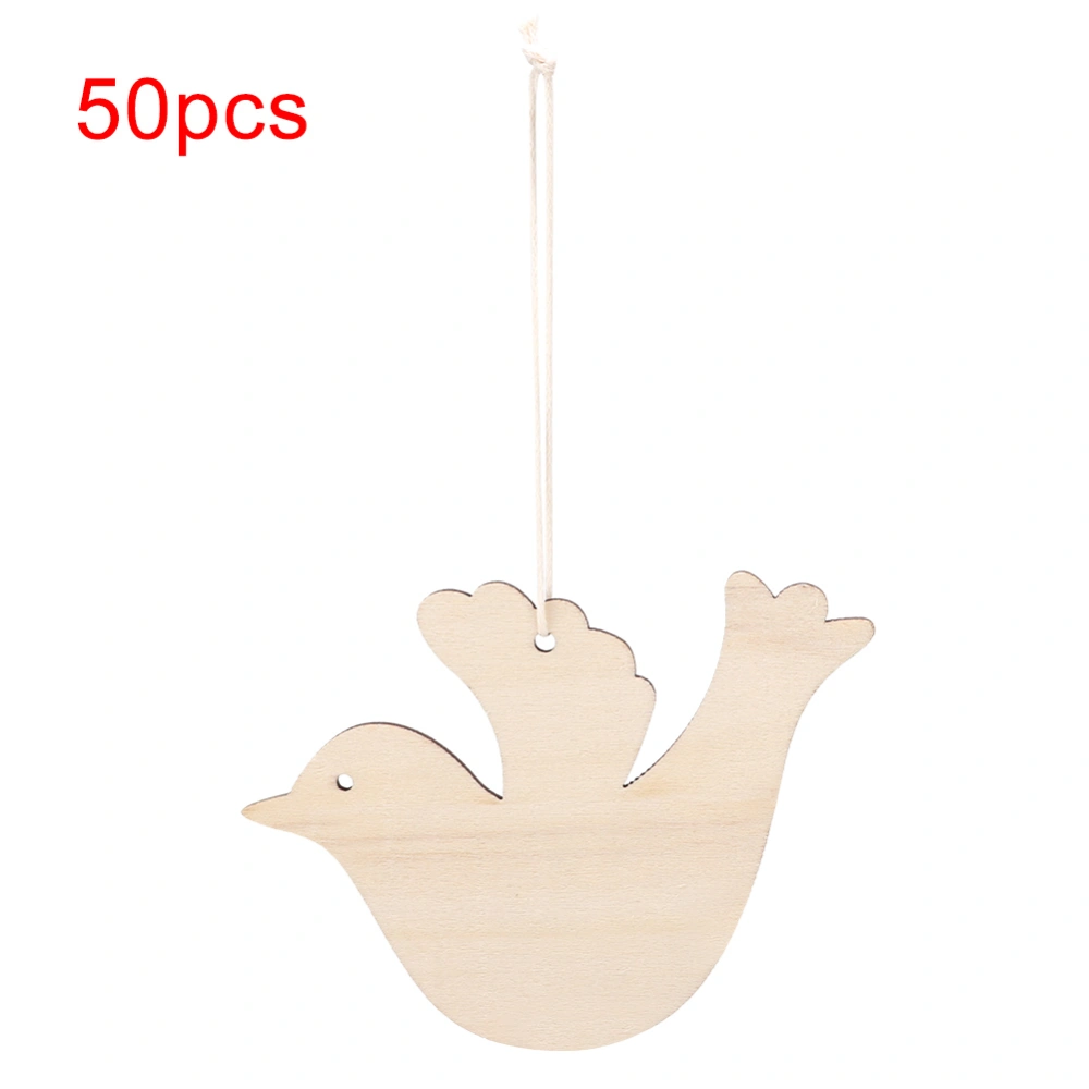 50Pcs Wooden Hanging Decoration Pendants Christmas Day Engraving Decorative Ornament(50pcs&nbsp;Bird Shape )