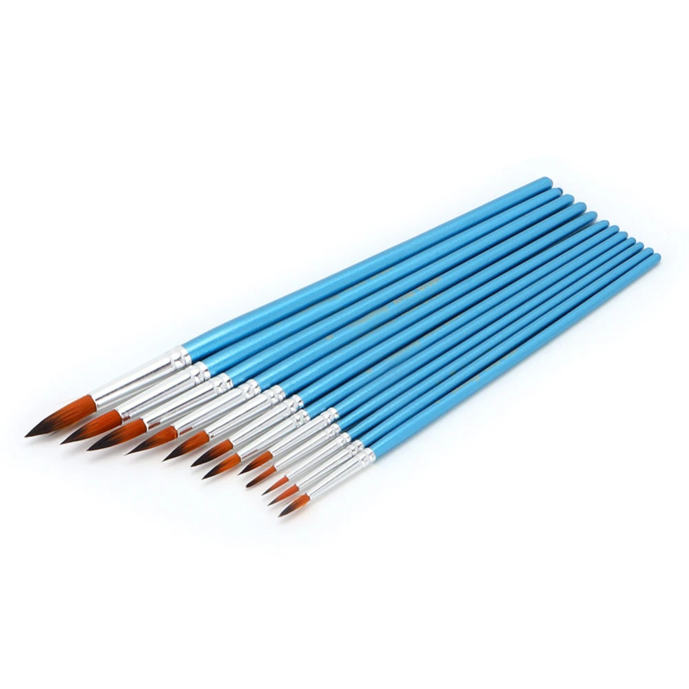 12pcs Paint Brush Set Nylon Hair Round Point Tip Watercolor Gouache Brush Artist Supplies
