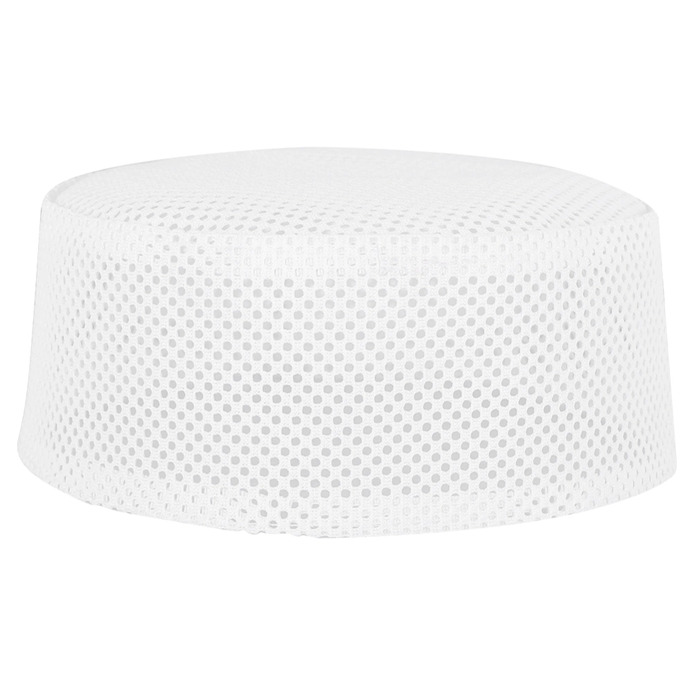 Polyester Mixed Cotton Cloth Muslim Prayer Hat Islam Man Embroidery Hat(White 58cm)
