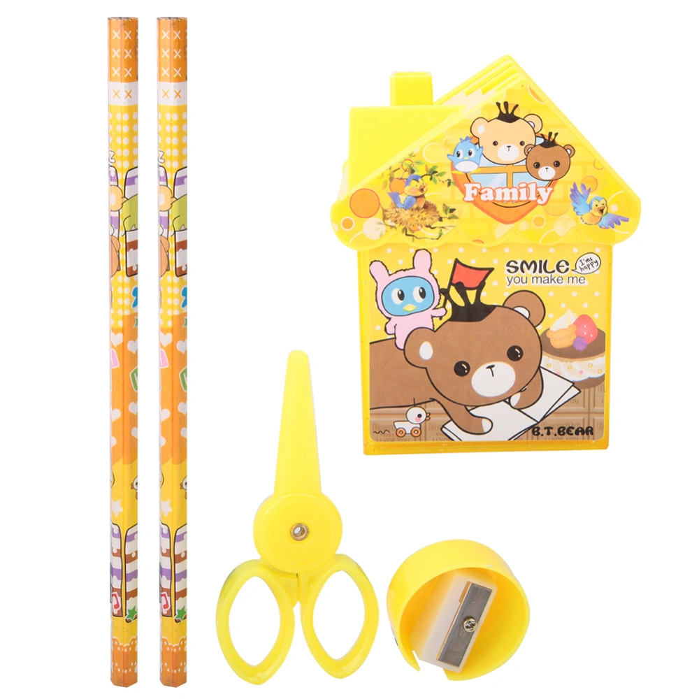 Small House Shape Cute Pencil Stand Cartoon Desk Pen Holder Children Stationery Gift (Yellow)