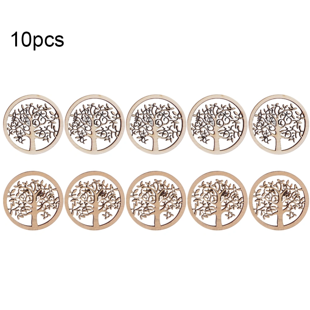 10PCS Round Tree Pattern Natural Color DIY Wood Craft Handwork Scrapbooking Home Decoration