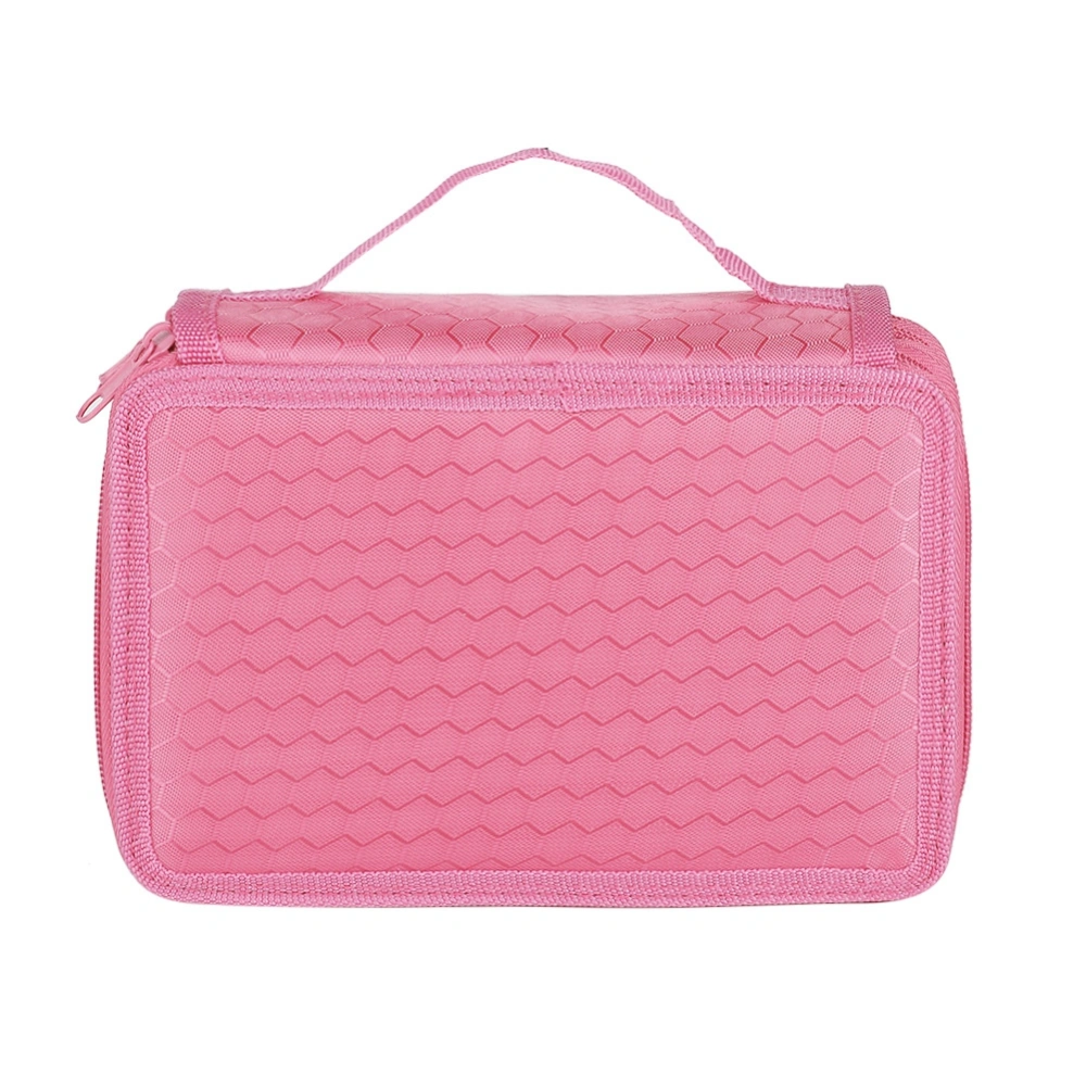 Square Four layer 72 Holes Sketch Art Drawing Pencil Case Organizer Pure Color Pen Bag (Pink)