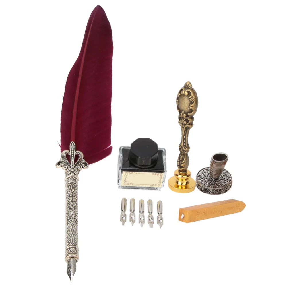 European Retro Feather Stainless Steel Nibs Dip Writing Pen Wax Set Gift with Packing Box #3