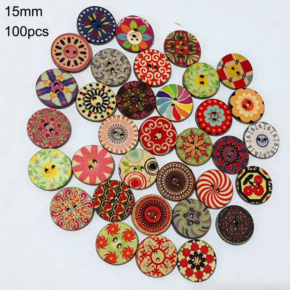 100Pcs Craft Buttons Sturdy Wood Retro Flower Shape Assorted Colors Light Wooden Buttons 15MM Diameter