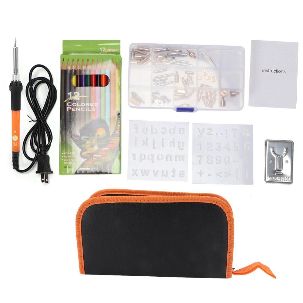 Adjustable Temperature Electric Iron Painting Tool Set with 53 Iron Tips Orange