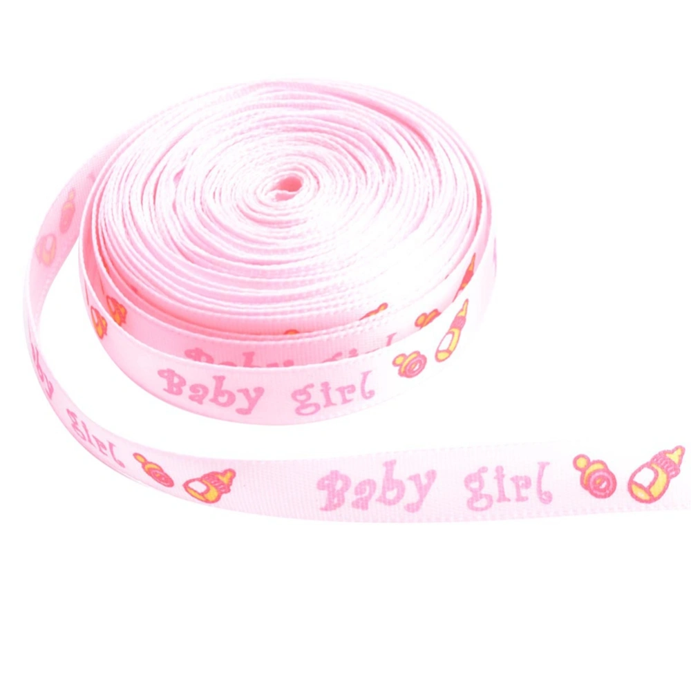 10mm 10yard Baby Girl Printed Ribbon for DIY Baby Shower Decoration Gift Wrapping (Pink)