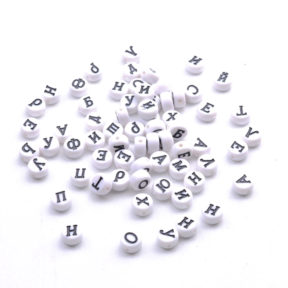 100pcs Russian Letters Alphabet Round White Acrylic Beads 4*7mm DIY Jewelry Accessories