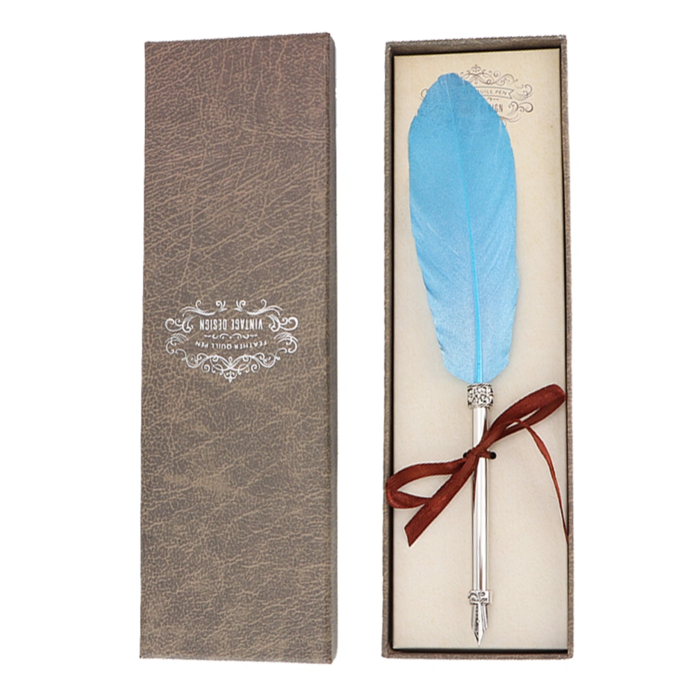 Vintage Feather Dip Pen Writing Calligraphy Quill Pen in Gift Box (Blue)