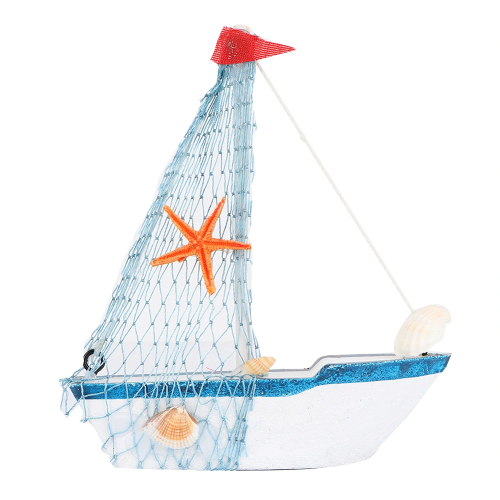 Mediterranean Wooden Craft Sailing Model Handmade Vintage Wood Sailboat ( Red Flag)