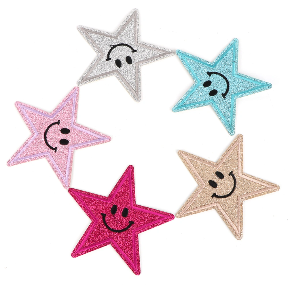 5pcs/set Star Shape Clothes Embroidery Cloth Patches Cartoon Smiling Face Sew Decor