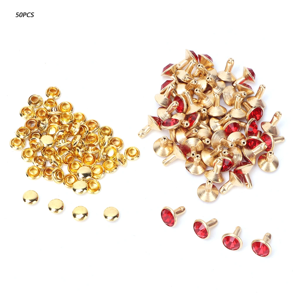 50PC 8MM Crystal Rhinestone Decorative Rivets DIY Leather Shoes Clothing Studs (red Crystal)