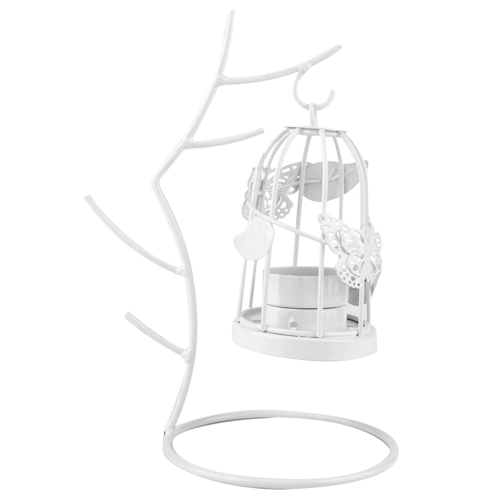 Wrought Iron Candlestick Metal Branch Tealight Candle Holders Home Garden Decoration (White)