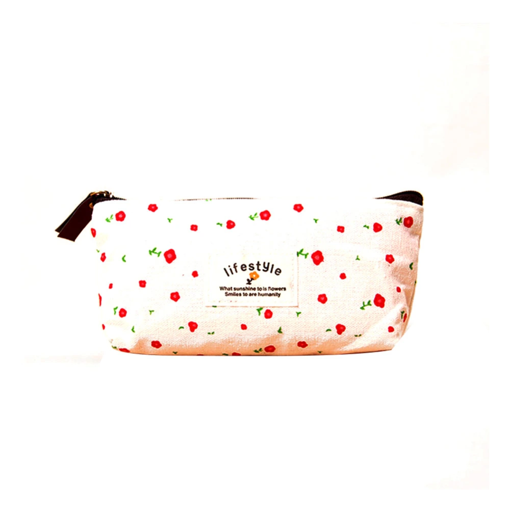 Sweet Flower Floral Pencil Pen Case Bag Multifunctional Stationery Storage Purse(Beige)