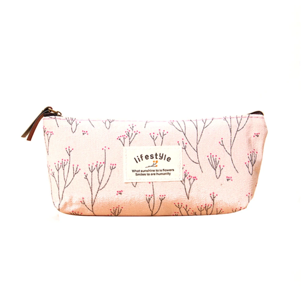 Sweet Flower Floral Pencil Pen Case Bag Multifunctional Stationery Storage Purse(Pink)