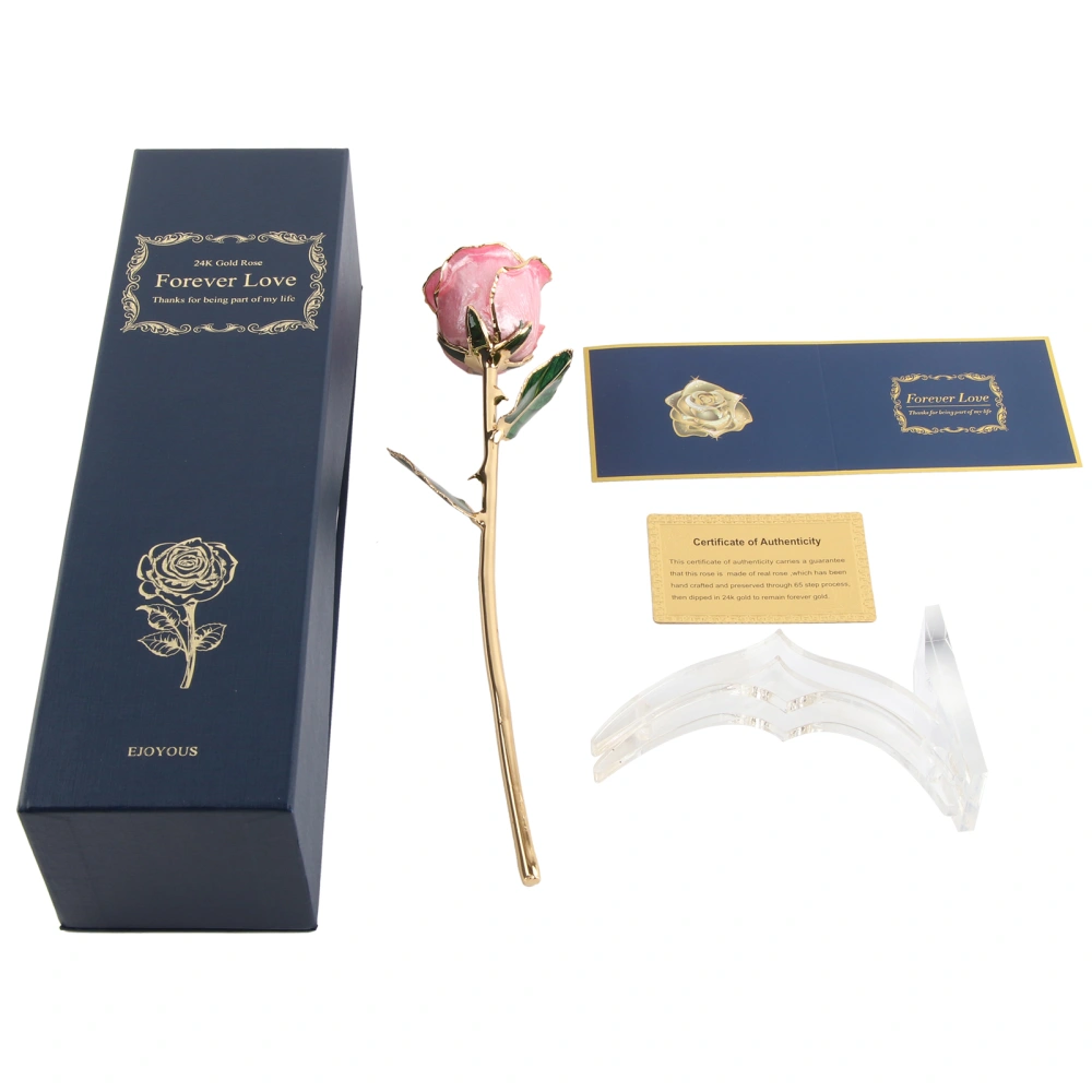 Pink Rose Dipped in Gold 24K Gold Plating Rose, Long Stem Handmade Rose W/ Gift Box Forev