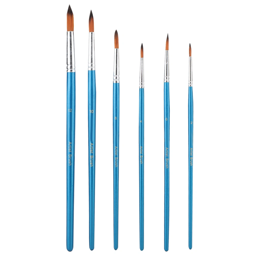 6pcs Gouache Pen Nylon Hair Watercolor Painting Brush Set Art Supplies (Blue)