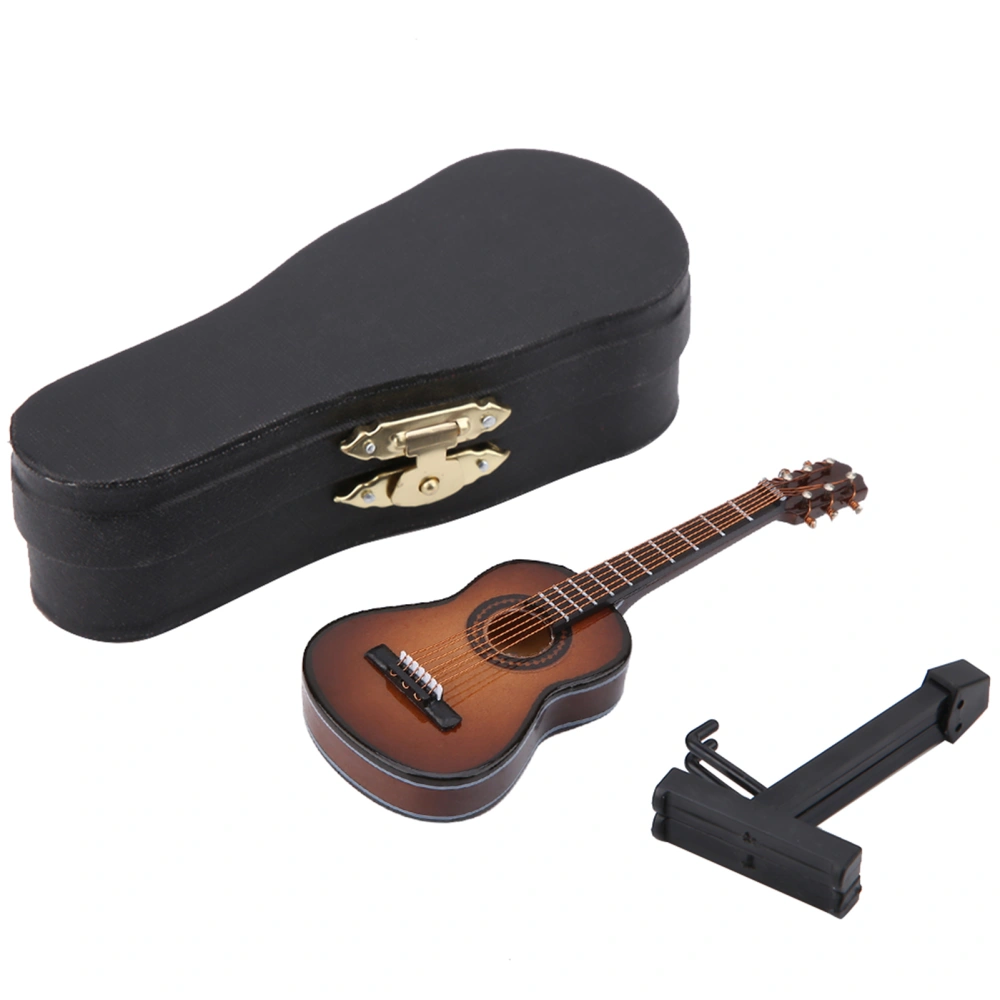 Miniature Wooden Guitar Model Display Mini Musical Ornaments Craft Home Decor (Brown 10cm)