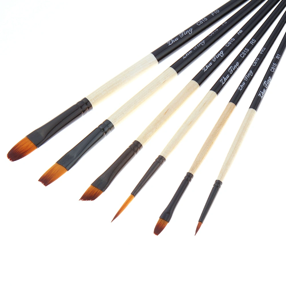 6Pcs Wood Handle Nylon Hair Gouache Brushes Set Watercolor Oil Painting Brushes Painting Tools