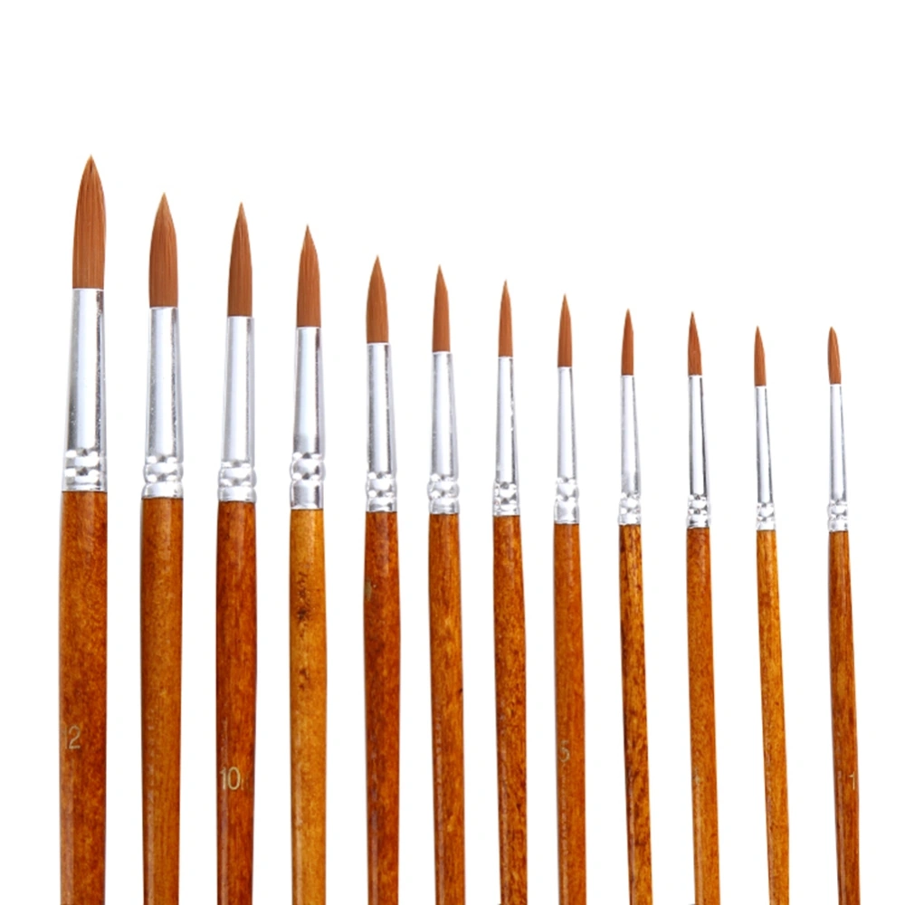 12Pcs Wood Handle Nylon Hair Gouache Brushes Set Watercolor Oil Painting Brushes Set