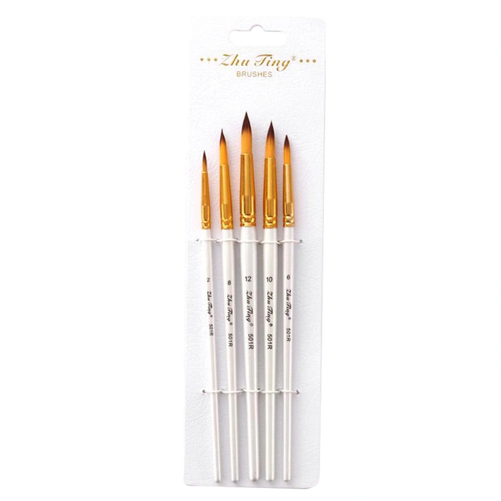 5pcs Art Brush Set Professional Paint Brushes Watercolor Acrylic Oil Painting White Round Tip