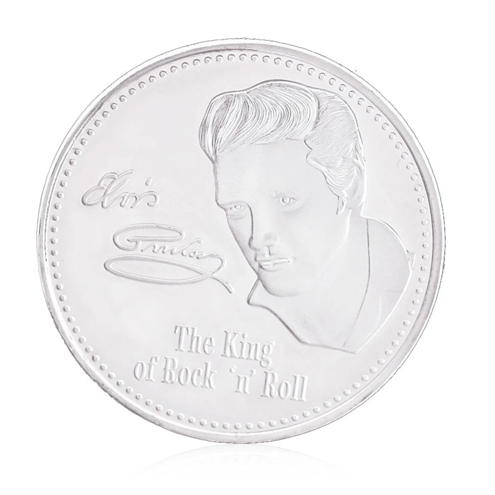 Elvis Pattern Collectible Metal Coin Commemorative Token Souvenir Art Collection (Silver)