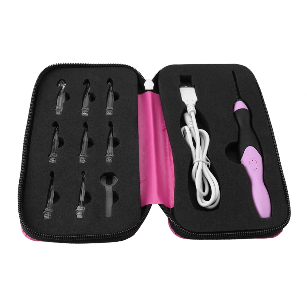 9 in 1 USB Rechargeable LED Light Up Weave Crochet Hooks Set with Pink Case