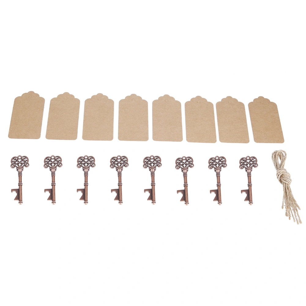 12pcs Vintage Key Shape Bottle Opener Alloy Key Ring Copper Keychain with Tags