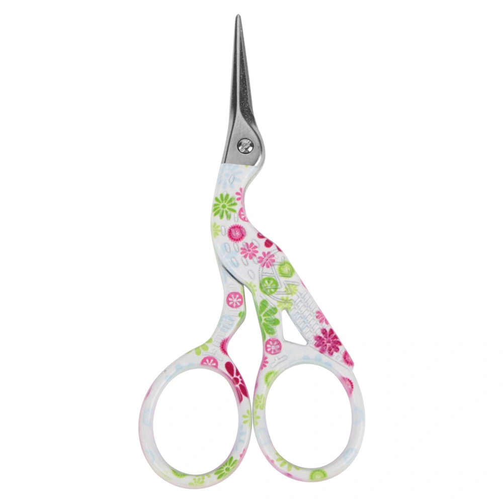 Mini Colorful Carbon Steel Embroidery Crane Shape Sewing Scissors(white ground pink flower)