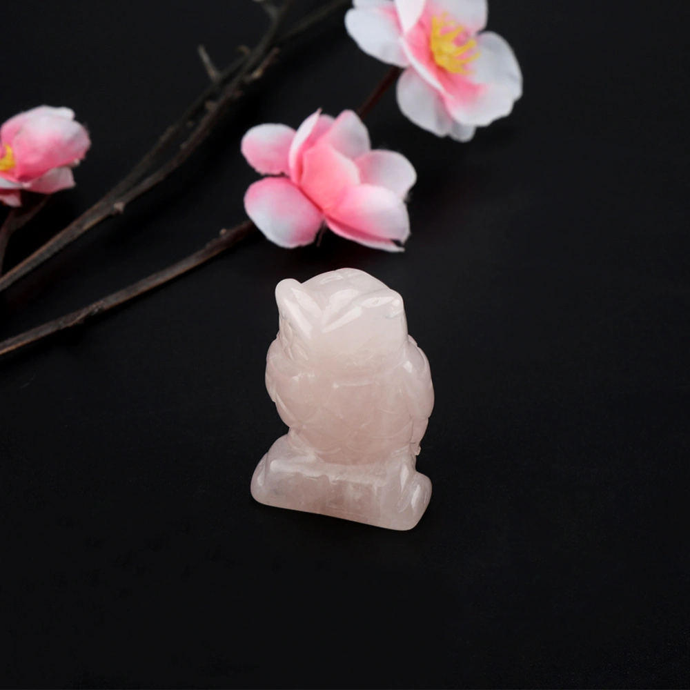 Rose Quartz Carved Owl shaped Decor Pink Crystal Healing Stone Gemstone Decoration (1.5in)