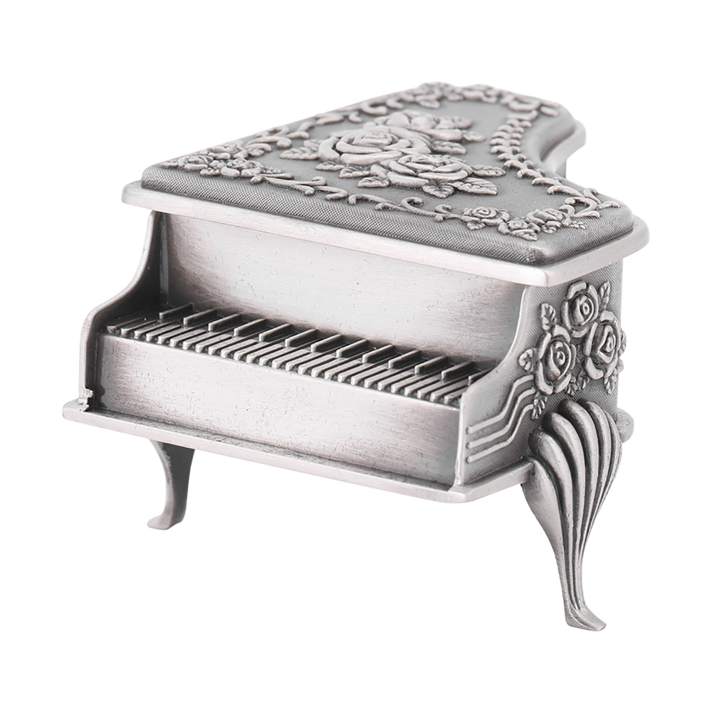Piano Shaped Rose Flower Carved Zinc Alloy Jewelry Box Case Jewellery Storage