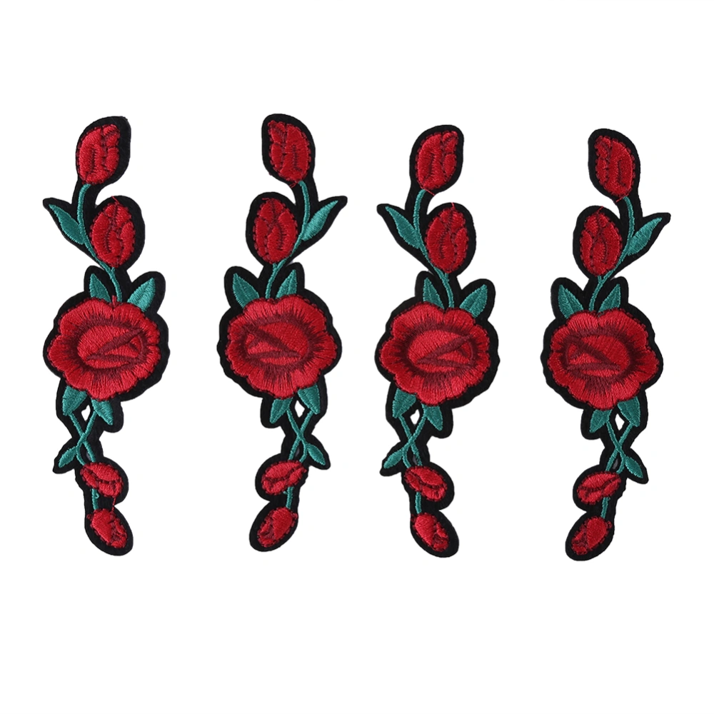 4Pcs Embroidered Rose Flower Patch Applique Sewing & Ironing Embroidery Sticker Garment Decor