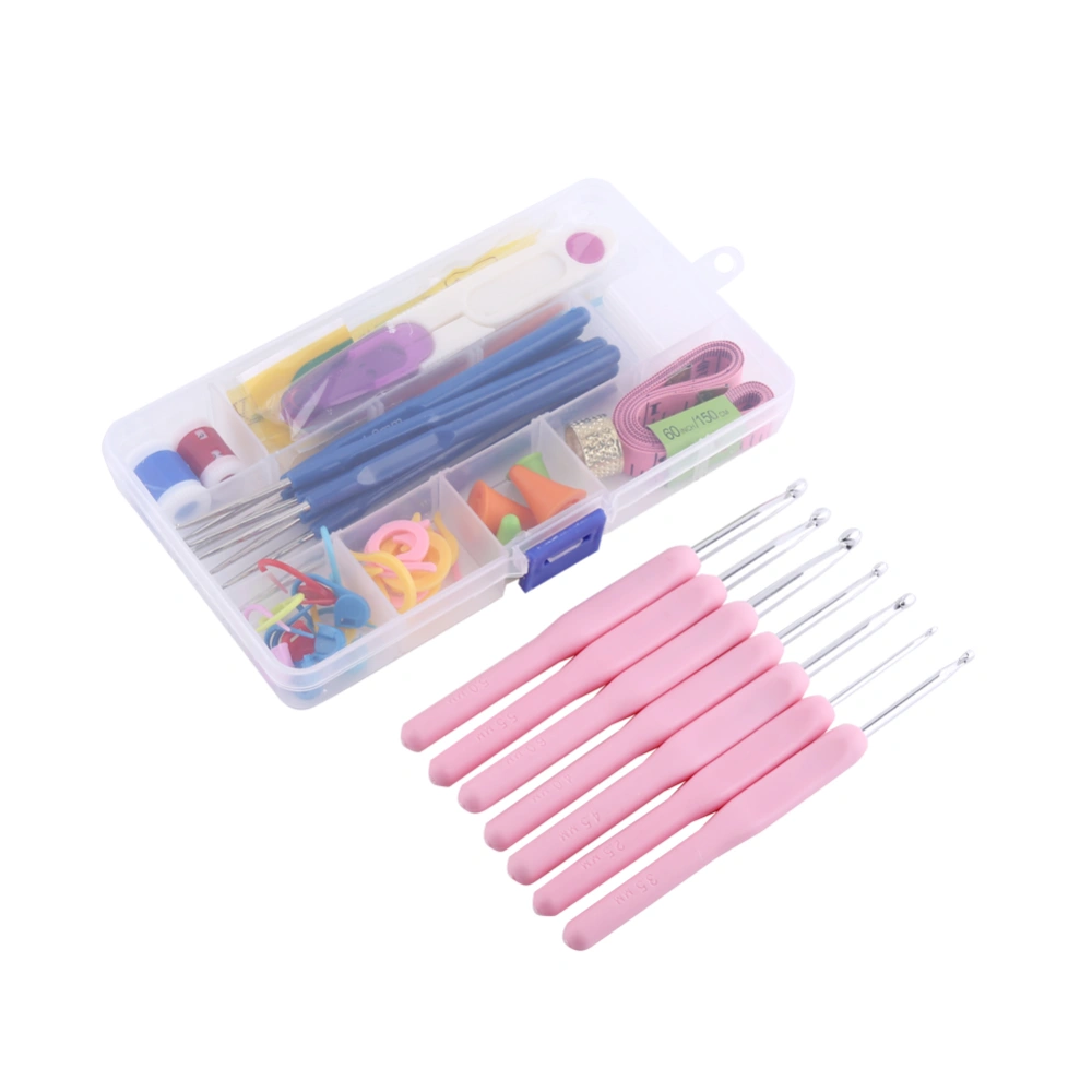 Set of 16 Soft Grip Handle Crochet Hooks Knitting Needles Set in Case(Light Pink)