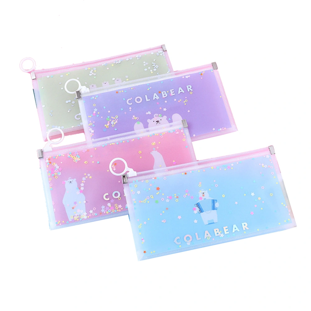 Pen Case Large Capacity Zipper Design Cute Style Waterproof Dustproof PP Easy Cleaning Pencil Pouch for Kids Sequins Bear