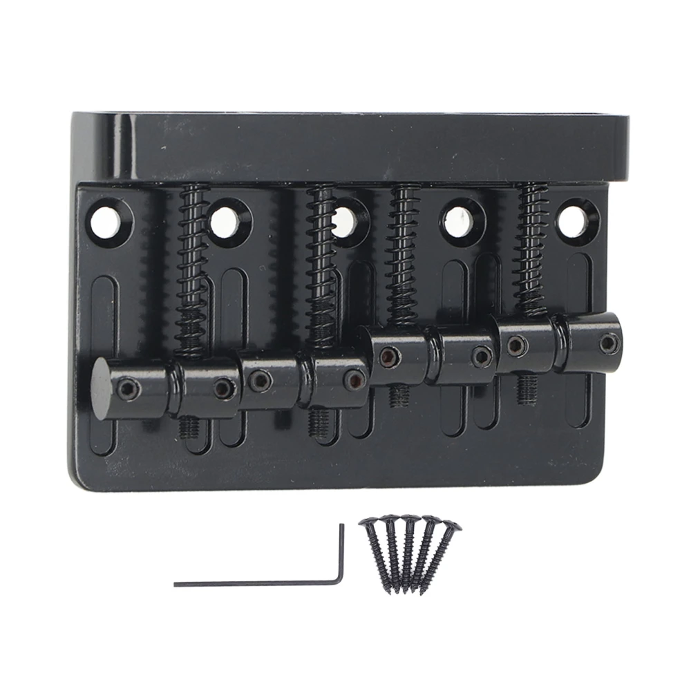 Electric Bass Bridge Tailpiece 4 String Fixed Saddle with Thickened Base Plate Hex Wrench Black