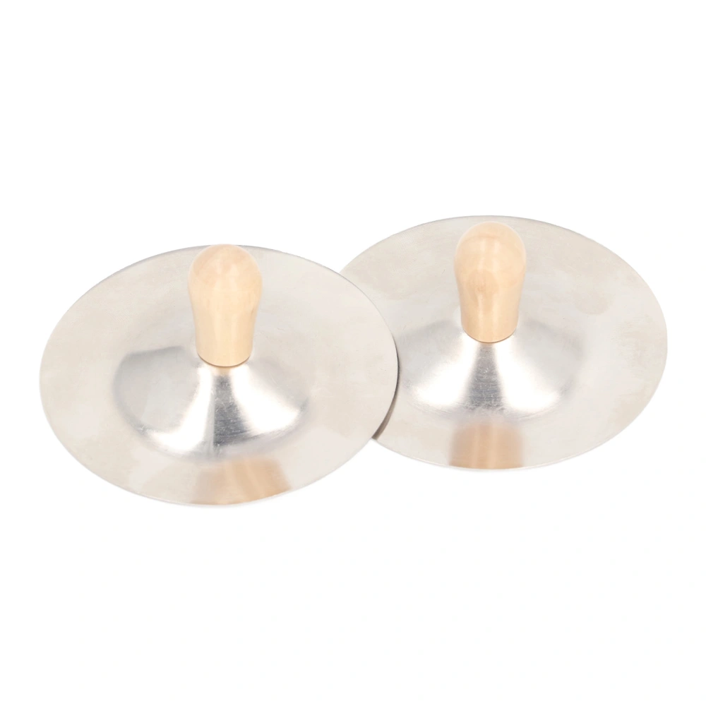 2PCS Finger Cymbals Belly Dance Finger Cymbals Hand Percussion Musical Instrument with Wood Handle