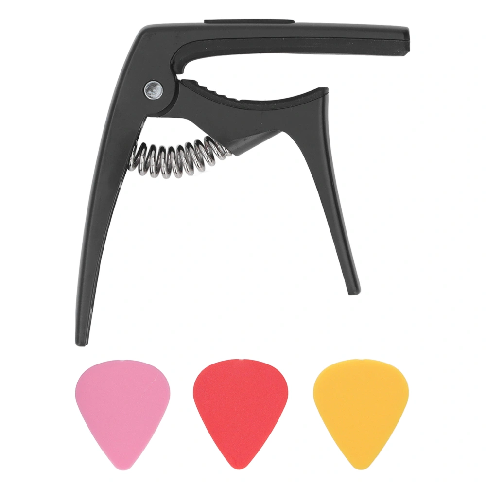 Guitar Capo Metal Quick Release Ukulele Guitar Capo Set with 3pcs Guitar Pick for Mandolin Banjo Black