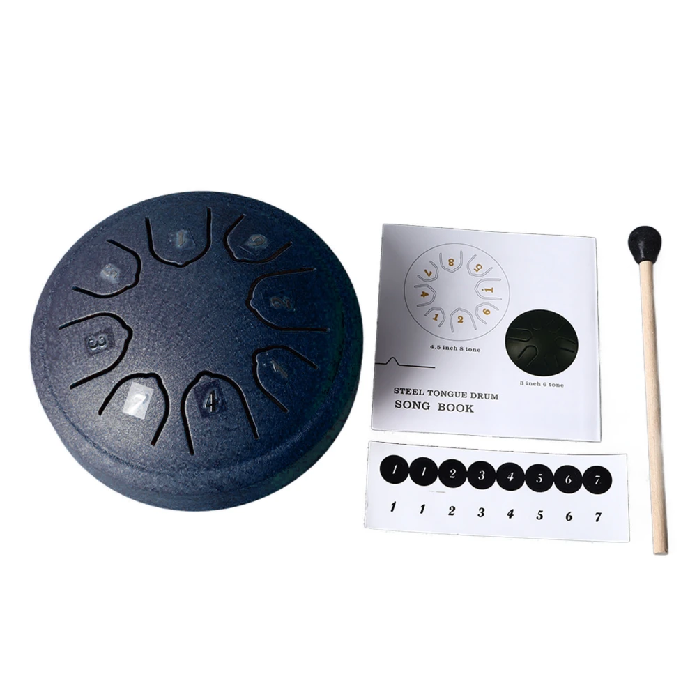Tongue Drum 4.5 Inch 8 Tone C Key Carbon Steel Mini Tongue Drum for Adult Children Beginner Navy Blue