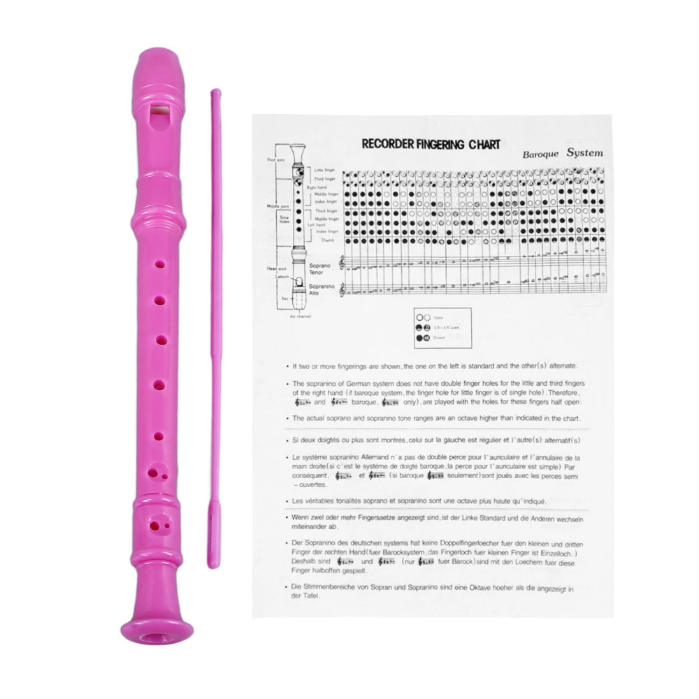 Soprano Recorder Instrument 8 Hole Descant Treble Flute ABS for Kids Students Classroom Playing Performance Rose Red