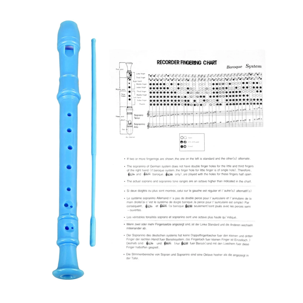 Soprano Recorder Instrument 8 Hole Descant Treble Flute ABS for Kids Students Classroom Playing Performance Blue